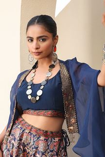 Picture of Ethnic Navy Blue Designer Sharara Suit for Engagement, Reception, Festivals, Sangeet, and Parties