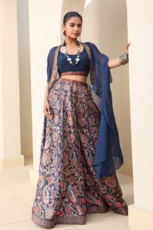 Picture of Ethnic Navy Blue Designer Sharara Suit for Engagement, Reception, Festivals, Sangeet, and Parties
