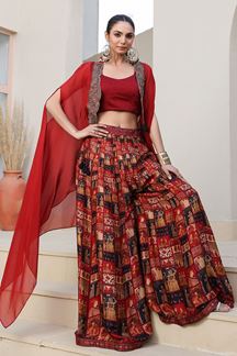 Picture of Alluring Red Designer Sharara Suit for Engagement, Reception, Festivals, Sangeet, and Parties