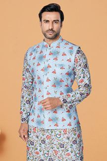 Picture of  Fancy Multi and Sky Blue Designer Men’s Kurta Jacket Sets for Engagement, Reception, Sangeet, and Party