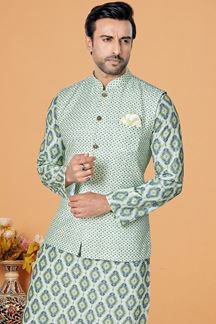 Picture of  Marvelous Multi and Sky Blue Designer Men’s Kurta Jacket Sets for Engagement, Reception, Sangeet, and Party