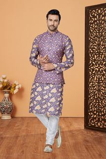 Picture of  Royal Purple Designer Men’s Kurta Jacket Sets for Engagement, Reception, Sangeet, and Party