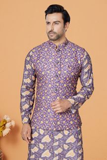 Picture of  Royal Purple Designer Men’s Kurta Jacket Sets for Engagement, Reception, Sangeet, and Party