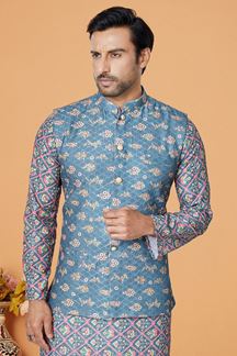 Picture of  Splendid Multi and Blue Designer Men’s Kurta Jacket Sets for Engagement, Reception, Sangeet, and Party