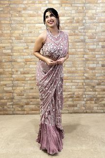 Picture of Royal Net Designer Saree for Engagement, Reception, Sangeet, and Parties