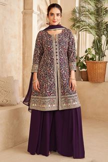 Picture of Lovely Purple Designer Palazzo Suit for Wedding, Reception, Festivals, Sangeet, and Parties