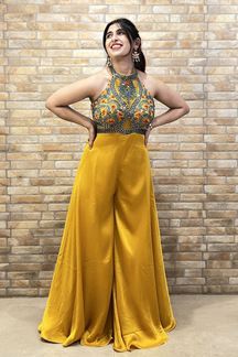 Picture of Charismatic Mustard Designer Indo-Western Jumpsuit for Haldi, Sangeet, and Parties