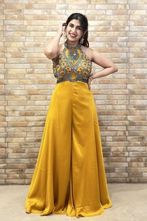 Picture of Charismatic Mustard Designer Indo-Western Jumpsuit for Haldi, Sangeet, and Parties