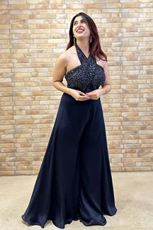 Picture of Smashing Navy Blue Designer Indo-Western Outfit for Sangeet and Parties