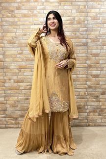 Picture of Heavenly Beige Designer Gharara Suit for Engagement, Wedding, Reception, Festivals, Sangeet, and Parties