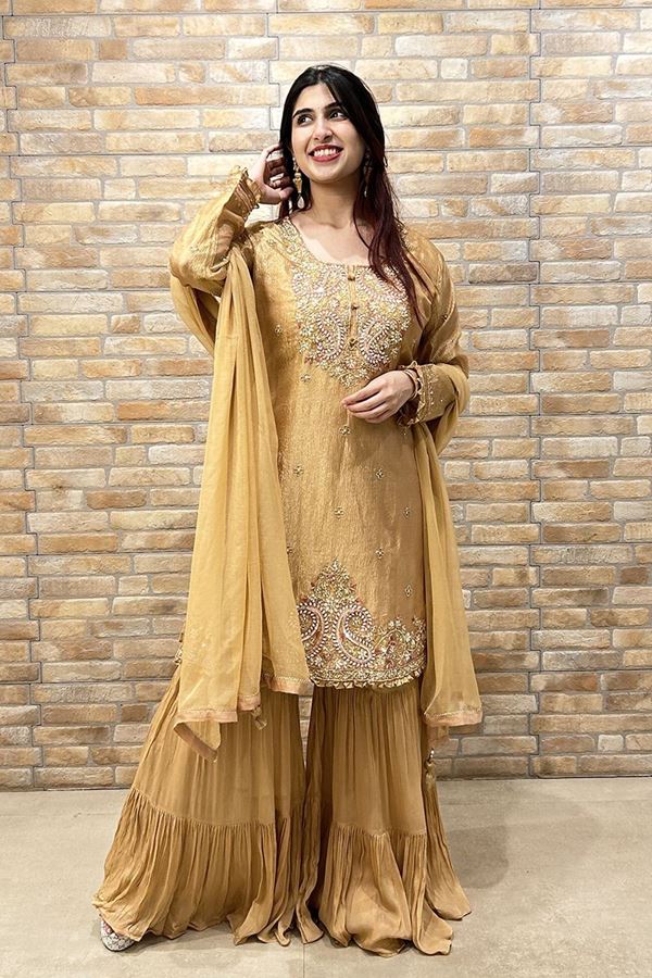 Picture of Heavenly Beige Designer Gharara Suit for Engagement, Wedding, Reception, Festivals, Sangeet, and Parties
