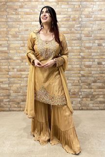 Picture of Heavenly Beige Designer Gharara Suit for Engagement, Wedding, Reception, Festivals, Sangeet, and Parties