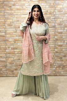 Picture of Outstanding Pista Green Designer Gharara Suit for Engagement, Reception, Festivals, Sangeet, and Parties