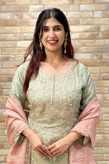 Picture of Outstanding Pista Green Designer Gharara Suit for Engagement, Reception, Festivals, Sangeet, and Parties