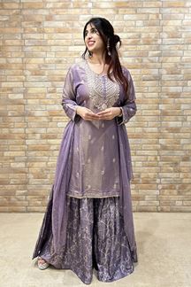 Picture of Fascinating Lavender Designer Gharara Suit for Engagement, Reception, Festivals, Sangeet, and Parties