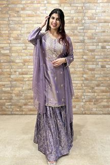 Picture of Fascinating Lavender Designer Gharara Suit for Engagement, Reception, Festivals, Sangeet, and Parties