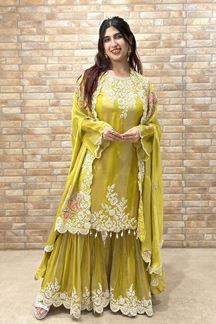 Picture of Creative Yellow Designer Gharara Suit for Haldi, Wedding, Reception, Festivals, Sangeet, and Parties
