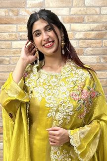 Picture of Creative Yellow Designer Gharara Suit for Haldi, Wedding, Reception, Festivals, Sangeet, and Parties