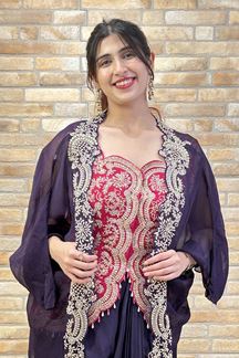 Picture of Dazzling Magenta and Navy Blue Designer Indo-Western Fusion Outfit for Reception, Sangeet, and Parties