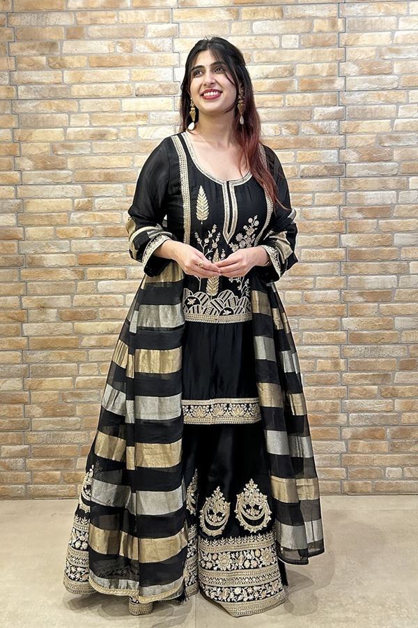 Picture of Flamboyant Black Designer Gharara Suit for Reception, Sangeet, and Parties