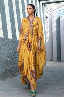 Picture of Splendid Yellow Designer Indo-Western Outfit for Haldi, Sangeet, and Parties
