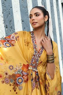 Picture of Splendid Yellow Designer Indo-Western Outfit for Haldi, Sangeet, and Parties