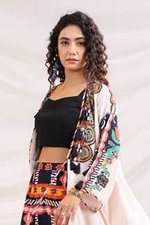 Picture of Fascinating Black and Multi Designer Palazzo Suit for Sangeet and Parties