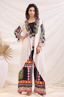 Picture of Fascinating Black and Multi Designer Palazzo Suit for Sangeet and Parties