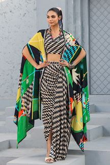 Picture of Creative Black and White Designer Dhoti Style Suit for Sangeet and Parties