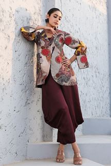 Picture of Bollywood Maroon Designer Dhoti Style Suit for Sangeet and Parties