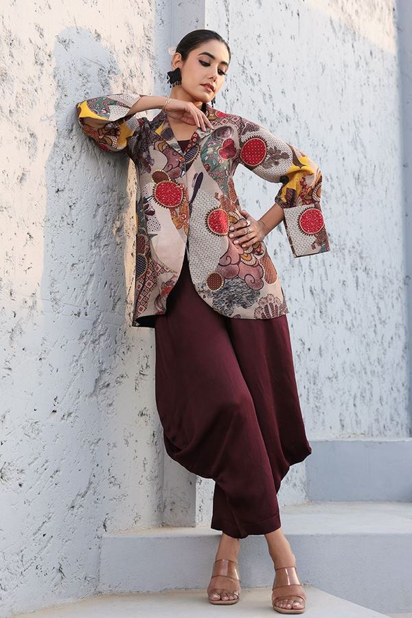 Picture of Bollywood Maroon Designer Dhoti Style Suit for Sangeet and Parties