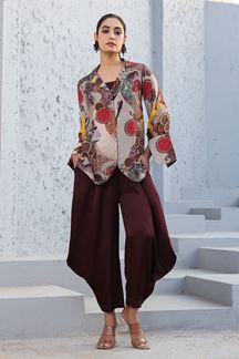 Picture of Bollywood Maroon Designer Dhoti Style Suit for Sangeet and Parties