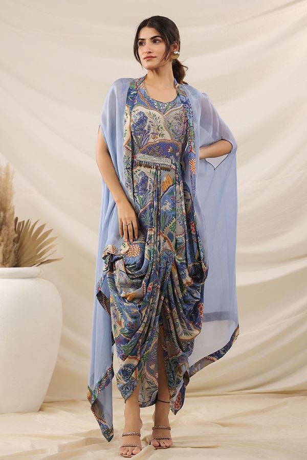 Picture of Royal Blue Designer Indo-Western Outfit for Sangeet and Parties
