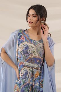 Picture of Royal Blue Designer Indo-Western Outfit for Sangeet and Parties