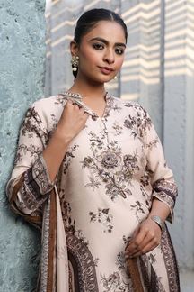 Picture of Aesthetic Beige Designer Straight Cut Suit for Festivals, Sangeet, and Parties