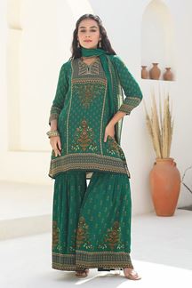 Picture of Heavenly Green Designer Gharara Suit for Mehendi, Wedding, Reception, Festivals, Sangeet, and Parties