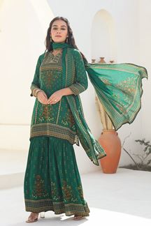Picture of Heavenly Green Designer Gharara Suit for Mehendi, Wedding, Reception, Festivals, Sangeet, and Parties