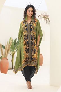 Picture of Appealing Pista Green and Black Designer Dhoti Style Suit for Sangeet and Parties