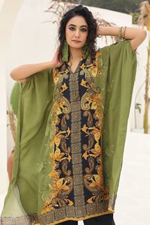 Picture of Appealing Pista Green and Black Designer Dhoti Style Suit for Sangeet and Parties