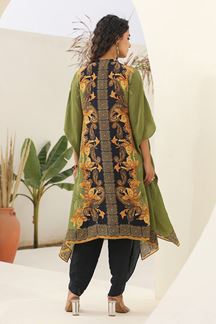 Picture of Appealing Pista Green and Black Designer Dhoti Style Suit for Sangeet and Parties