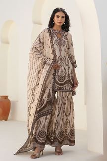 Picture of Flawless Beige Designer Gharara Suit for Engagement, Reception, Festivals, Sangeet, and Parties