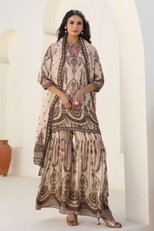 Picture of Flawless Beige Designer Gharara Suit for Engagement, Reception, Festivals, Sangeet, and Parties