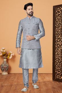 Picture of  Spectacular Grey Designer Men’s Kurta Jacket Sets for Engagement, Festivals, Reception, Sangeet, and Party