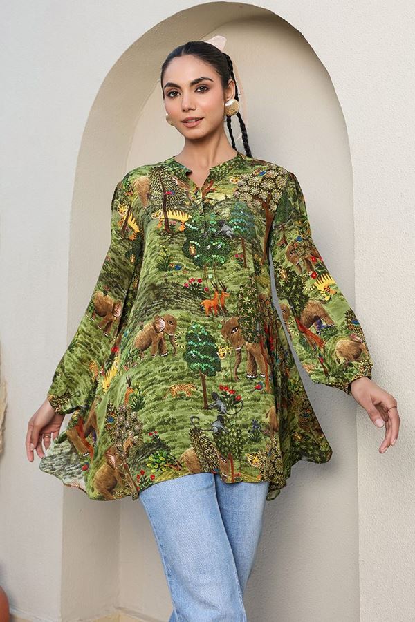 Picture of Smashing Green Designer Kurtis for Mehendi, Hangouts, Sangeet, and Parties