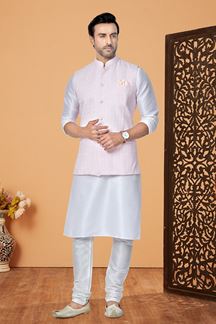 Picture of  Appealing Off-White and Light Pink Designer Men’s Kurta Jacket Sets for Engagement, Festivals, Reception, Sangeet, and Party