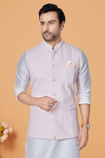 Picture of  Appealing Off-White and Light Pink Designer Men’s Kurta Jacket Sets for Engagement, Festivals, Reception, Sangeet, and Party