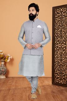 Picture of  Fashionable Grey Designer Men’s Kurta Jacket Sets for Engagement, Festivals, Reception, Sangeet, and Party