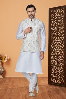 Picture of  Awesome Off-White Designer Men’s Kurta Jacket Sets for Engagement, Festivals, Reception, Sangeet, and Party