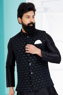 Picture of  Appealing Black Designer Men’s Kurta Jacket Sets for Sangeet and Party