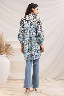 Picture of Charming White and Blue Designer Kurtis for Hangouts, Sangeet, and Parties